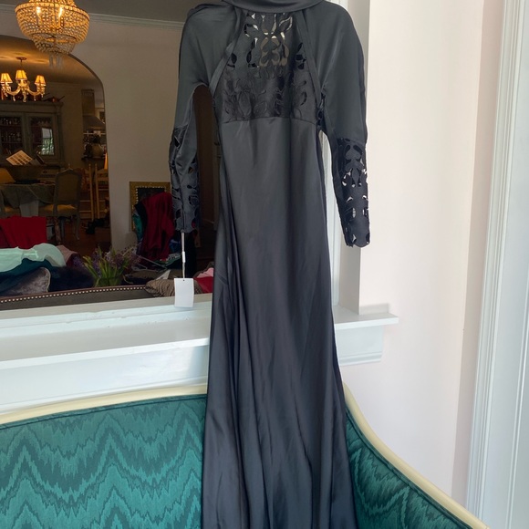 Rare NWT Self-Portrait long black satin and lace panel gown dress with sleeves - Picture 2 of 12